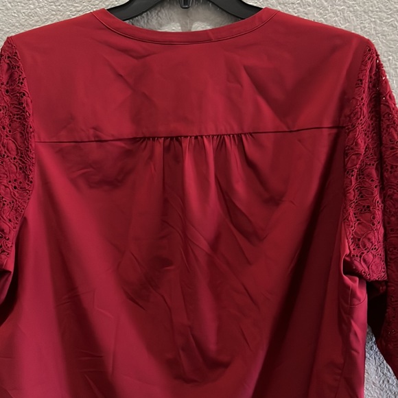 Denim & Co. d& co. Red Blouse with lace 2X - Picture 5 of 6